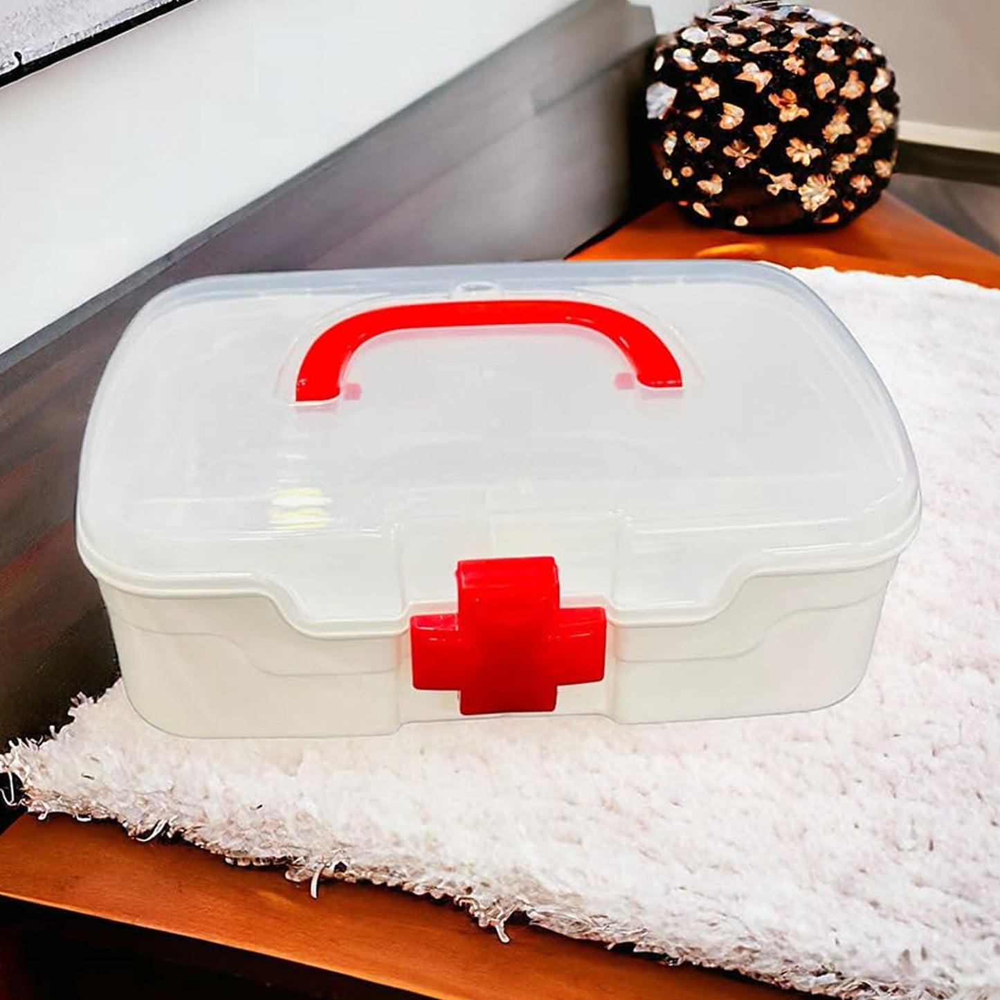 3 Compartment Medical Box, 1 Piece, Indoor Outdoor Medical Utility, Medicine Storage Box, Detachable Tray Medical Box Multi Purpose Regular Medicine, First Aid Box with Handle, Transparent Lid & Color Box