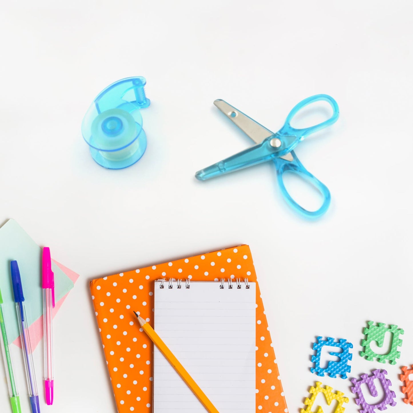 Mini Office Stationery Set - Stapler, Scissors, Paper Clips, Tape Dispenser, Transparent Tape, And Staples