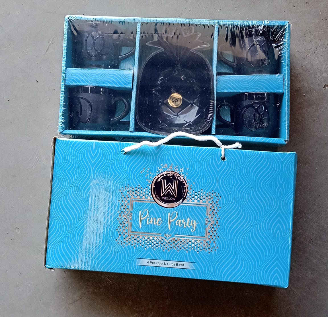 Pine Party Ceramic Tea / cups / Mug Set With Pineapple Shape Serving Bowl Milk Cup, Coffee Cup, Tea Cup, Breakfast Cup, Drinking Mug or Outdoor for Household, Gift for Birthday, Wedding Party (5 Pcs set)