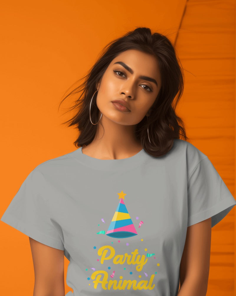 "Party Animal" Printed Unisex T-Shirt | Fun Party Hat & Confetti Graphic