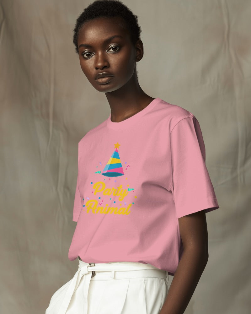 "Party Animal" Printed Unisex T-Shirt | Fun Party Hat & Confetti Graphic