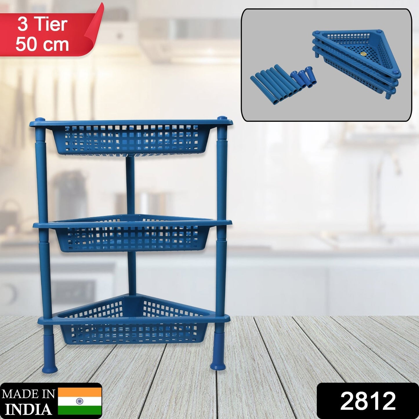 2812 Triangle Storage Plastic 3-Tier Rack Shelf For Kitchen, Living Room, Bathroom, Office