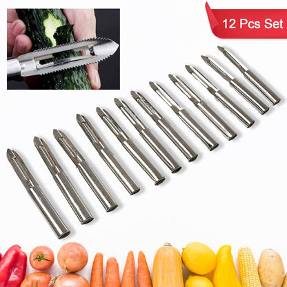 Multi-Purpose Stainless Steel Peeler With Handle For Vegetables, Potato Peeler, Carrot, grated, Suitable for Peeling and shredding Fruit and Vegetables Kitchen Accessories, Piller (12 Pcs Set)