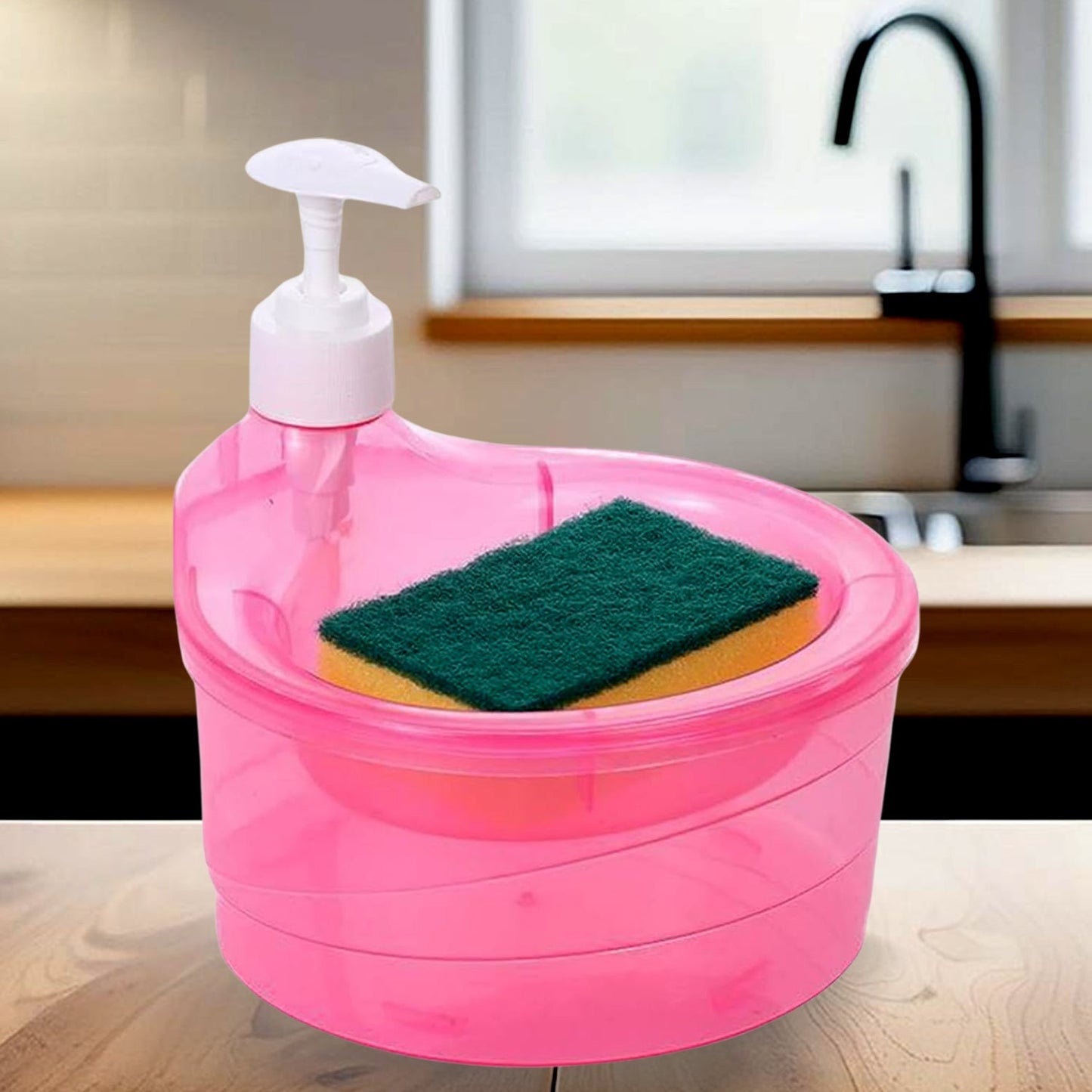 Double Layer Liquid soap Dispenser with Pump and Sponge, Practical for Hotel Sink Clear, Soap Dispensing Liquid Pump Bottle for Home, Kitchen Rectangle ( 2 in 1 )