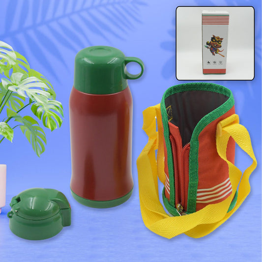 Premium Stainless Steel Insulated Sipper Bottle Print Water FlaskCartoon Vacuum Hot Cold For Kids / Travelling Water Bottle for Kids with Pop up Straw, Double Wall Thermos with Straw & Bottle Zippe Cover For office/Gym/School (550 ML)