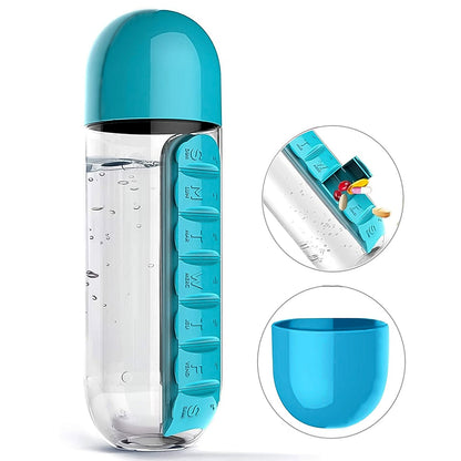Pill & Vitamin Bottle, Water Bottle Multi Functional Use for Traveling & Outdoor Use Water Bottle, Travelling kit, Summer Special Bottle (600 Ml / Mix Color )
