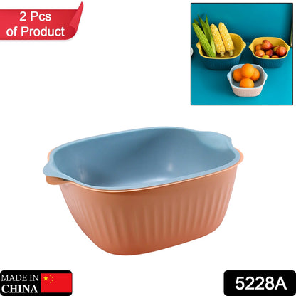 5228A KITCHEN BOWL PLASTIC WASHING BOWL AND STRAINER DRAINER BASKET FOR HOME & KITCHEN USE