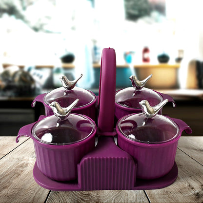 Multipurpose Silver Sparrow, Jar Dry fruit Set, for Home and Kitchen Airtight Dry Fruit Plastic Storage Container Tray Set With Lid & 4 Serving Jar Container for Sweets, Chips, Cookies | (4 Pc Set)