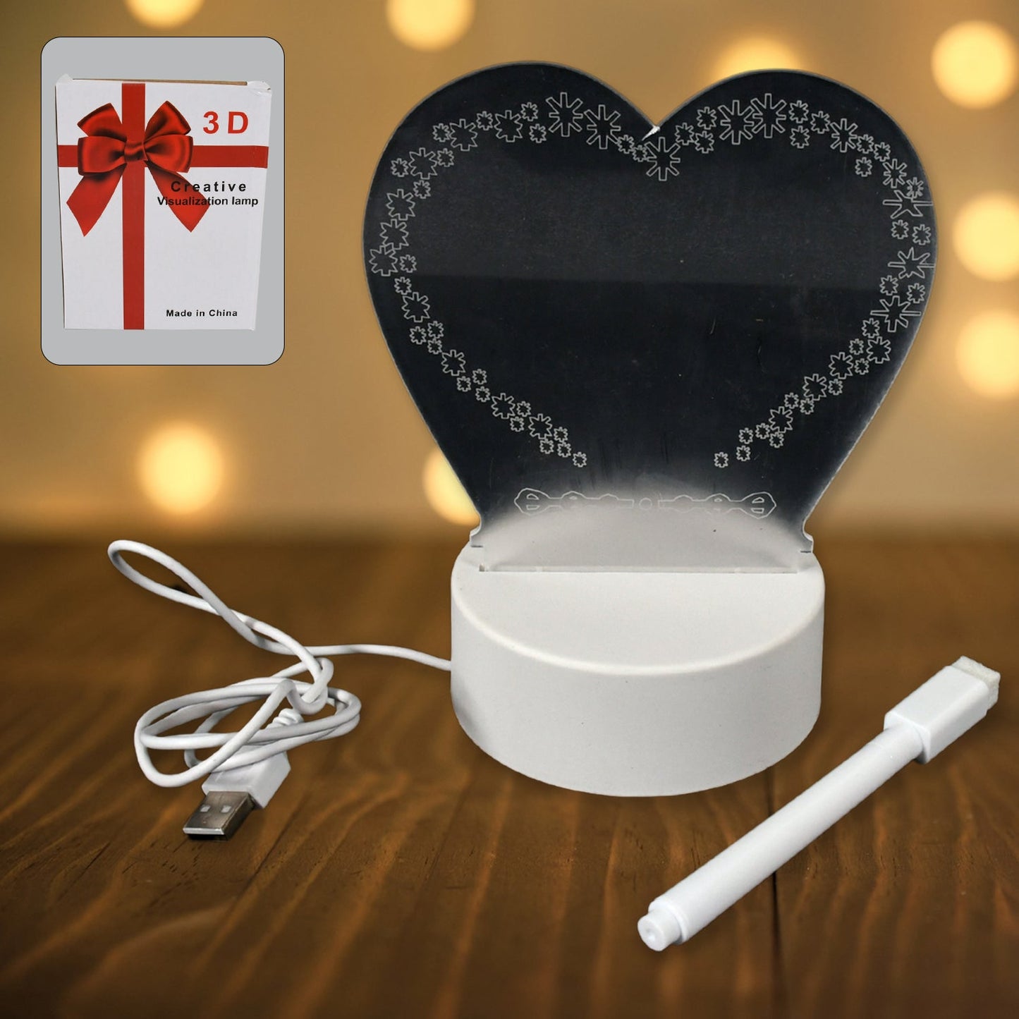 Creative Visualization Lamp 3 D Acrylic Decorative Lamp for Creative Keeps Notes Drawing Table Lamp for Home Decor / Bedroom / Gift / Office Decoration / Erasable Board (Heart-Shape / 1 pc)