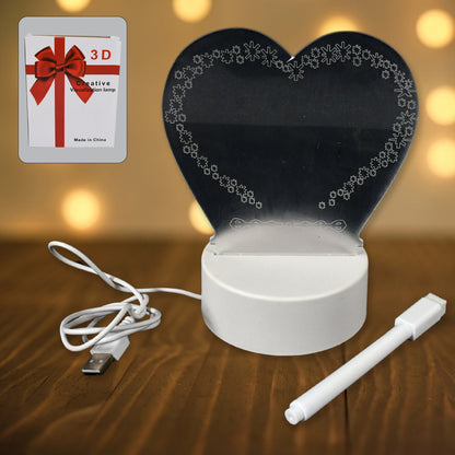 Creative Visualization Lamp 3 D Acrylic Decorative Lamp for Creative Keeps Notes Drawing Table Lamp for Home Decor / Bedroom / Gift / Office Decoration / Erasable Board (Heart-Shape / 1 pc)