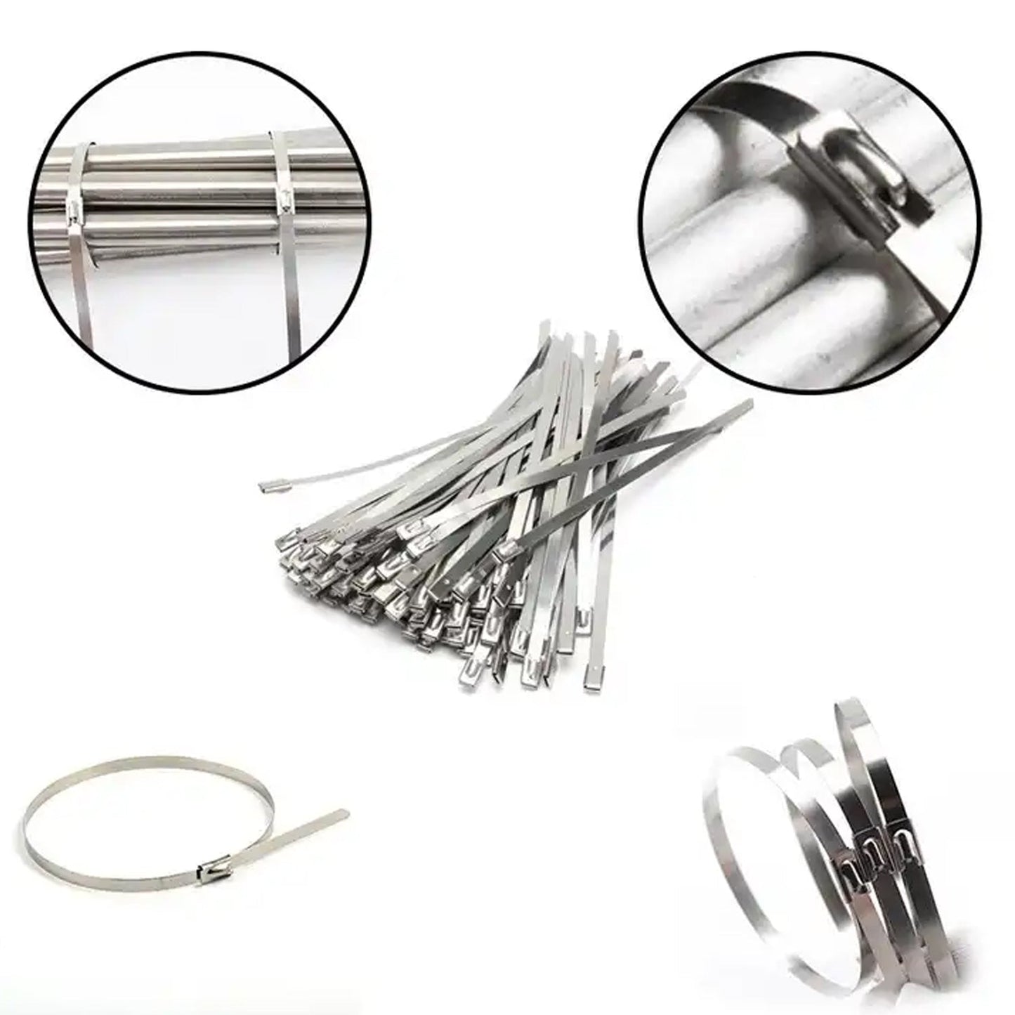 Stainless Steel Cable TIE Used for Solar, Industrial and Home Improvement Multipurpose HIGH Strength, Self-Locking Zip Ties, Multi-purpose Tie, Portable Rustproof 100Pcs Wide Application Zip Tie Set for Building (4.6x100MM / 100 pcs Set)