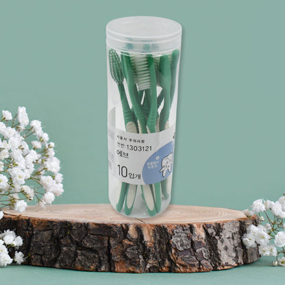 Plastic Toothbrush With Plastic Round Box for Men and Women, Kids, Adults Plastic Toothbrush (10 pcs Set)