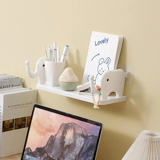 MULTIFUNCTIONAL ELEPHANT SHAPED STORAGE SHELF, NO PUNCHING WALL MOUNTED MINI STORAGE RACK, CREATIVE CUTE ELEPHANT SHELF ORGANIZER FOR KITCHEN BATHROOM BEDROOM STUDY