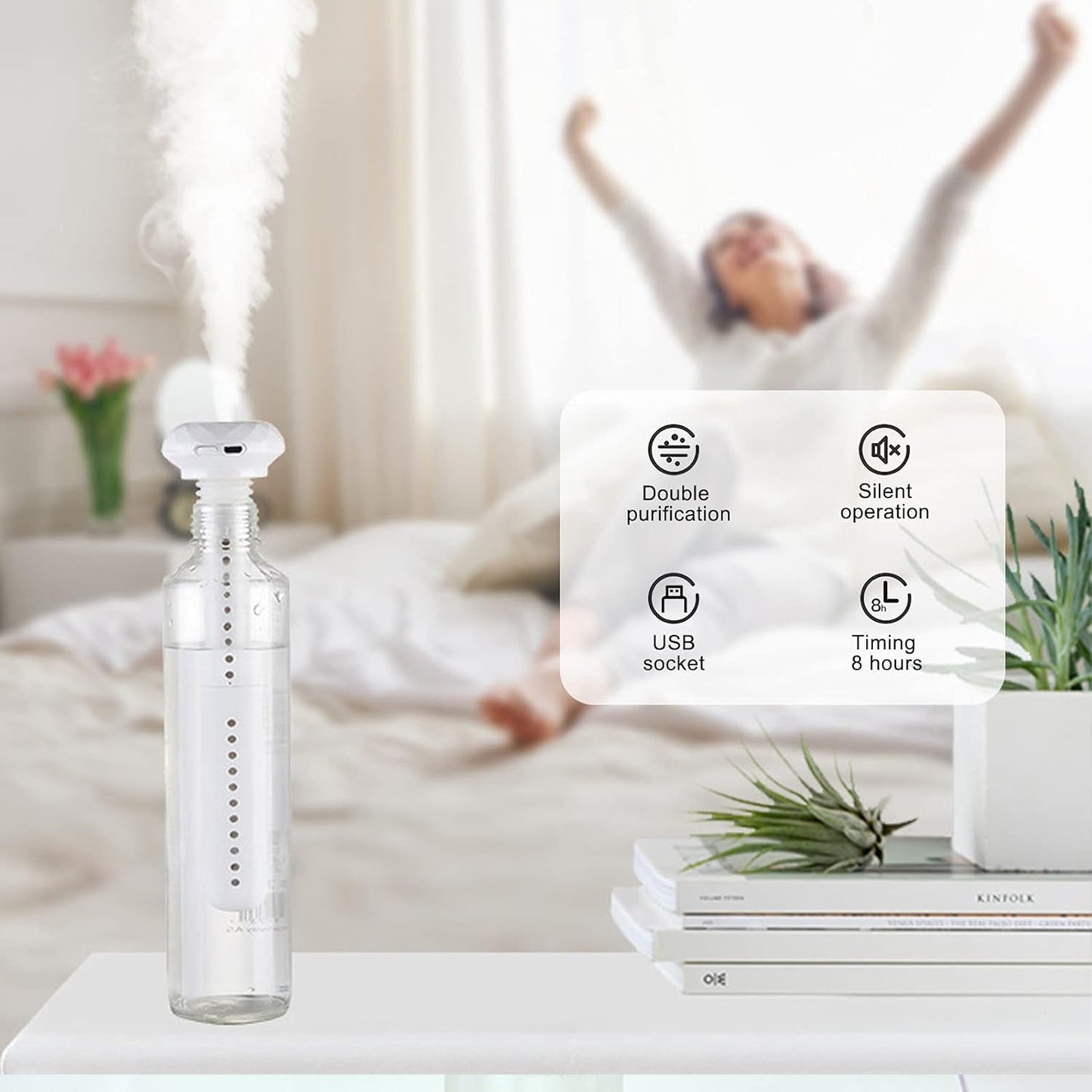 Mini Portable Humidifier for Car, Personal USB Powered Bedroom Quiet Humidified Ultrasonic Cool Mist Humidifier Plants, Car, Travel, Office, Hotel (1 Pc)