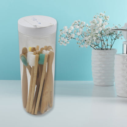 Bamboo Wooden Toothbrush Soft Toothbrush Wooden Child Bamboo Biodegradable Toothbrush, Manual Toothbrush for Adult, Kids (15 pcs set / With Round Box)