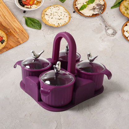 Multipurpose Silver Sparrow, Jar Dry fruit Set, for Home and Kitchen Airtight Dry Fruit Plastic Storage Container Tray Set With Lid & 4 Serving Jar Container for Sweets, Chips, Cookies | (4 Pc Set)