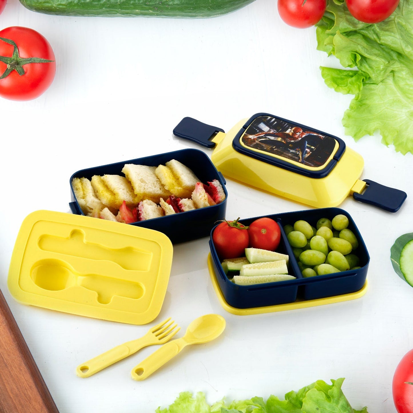 5621 Double Layer Lunch Box Stylish Lid Lunch Box With Fork & Spoon Lunch Box For Children School Lunch Box