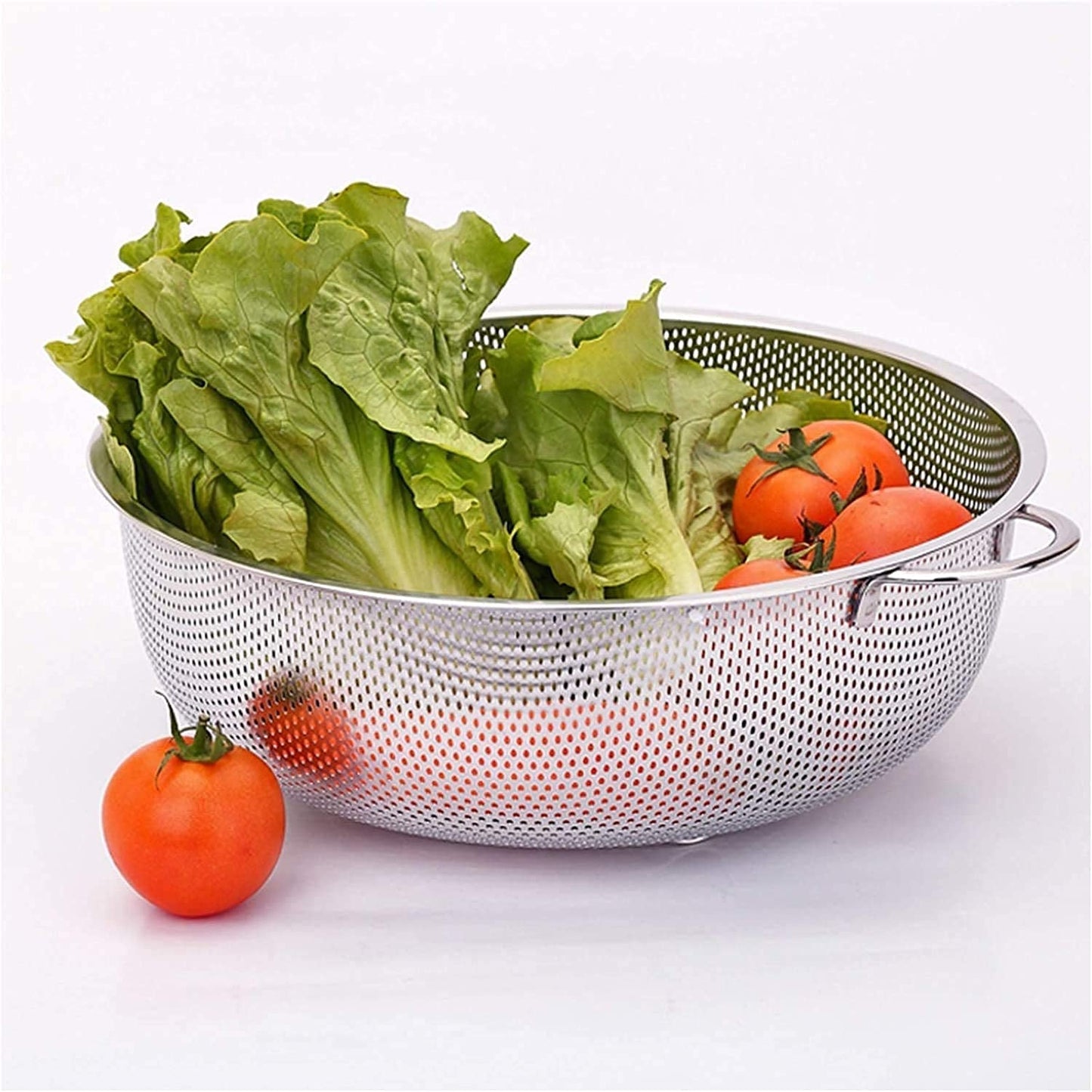 Stainless Steel Colander with Handle, Large Metal Mesh Basket Strainer for Pasta, Spaghetti, Berry, Veggies, Fruits, Kitchen Food Colander, Dishwasher Safe (1 pc / 25.5 cm)