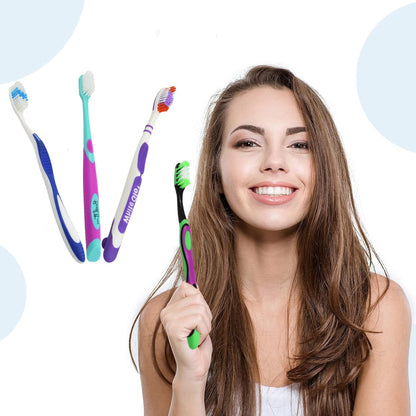 Soft Toothbrush With Plastic Round Box (10 pcs Set / Mix Color)