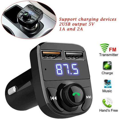 CAR-X8 Bluetooth FM Transmitter Kit for Hands-Free Call Receiver / Music Player / Call Receiver / Fast Mobile Charger Ports for All Smartphones with 3.1A Quick Charge Dual USB Car Charger