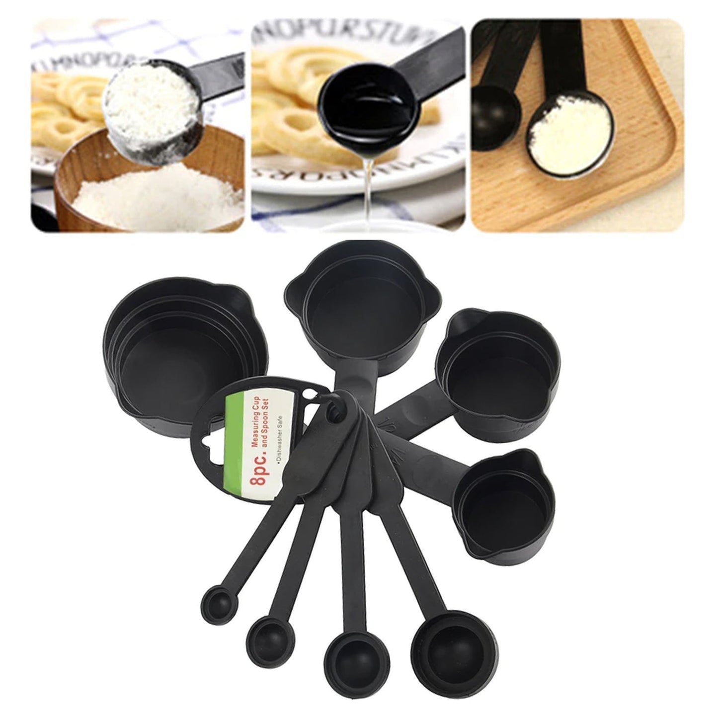 106 Plastic Measuring Cups and Spoons (8 Pcs, Black) Party Hat