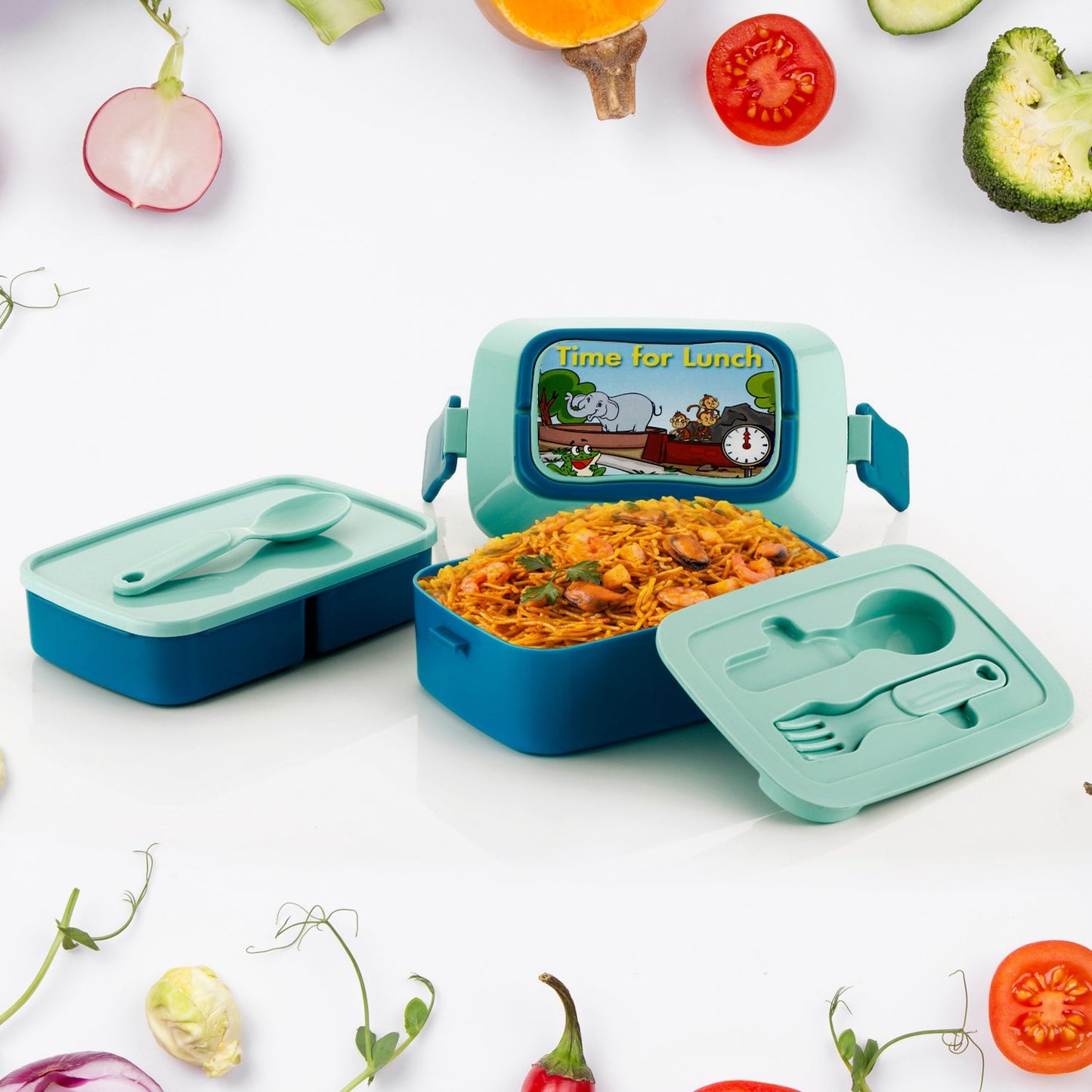 5621 Double Layer Lunch Box Stylish Lid Lunch Box With Fork & Spoon Lunch Box For Children School Lunch Box