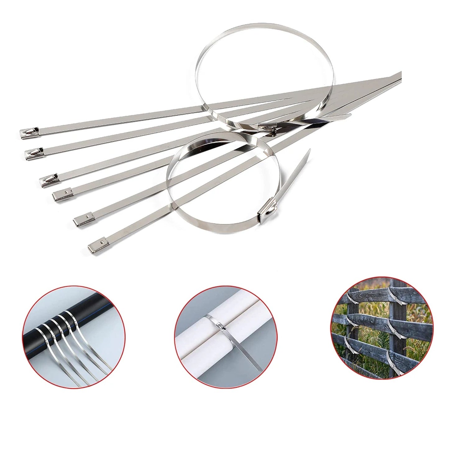 Stainless Steel Cable TIE Used for Solar, Industrial and Home Improvement Multipurpose HIGH Strength, Self-Locking Zip Ties, Multi-purpose Tie, Portable Rustproof 100Pcs Wide Application Zip Tie Set for Building (4.6x100MM / 100 pcs Set)