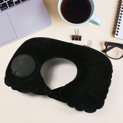 8512 3 in 1 Comfortable Travel Sleeping Kit, Neck Pillow, Eye Mask & Ear Plug Set Inflatable Plane Sleeping Pillow Head Neck Support Pillows for Travel Airplane Office, Black