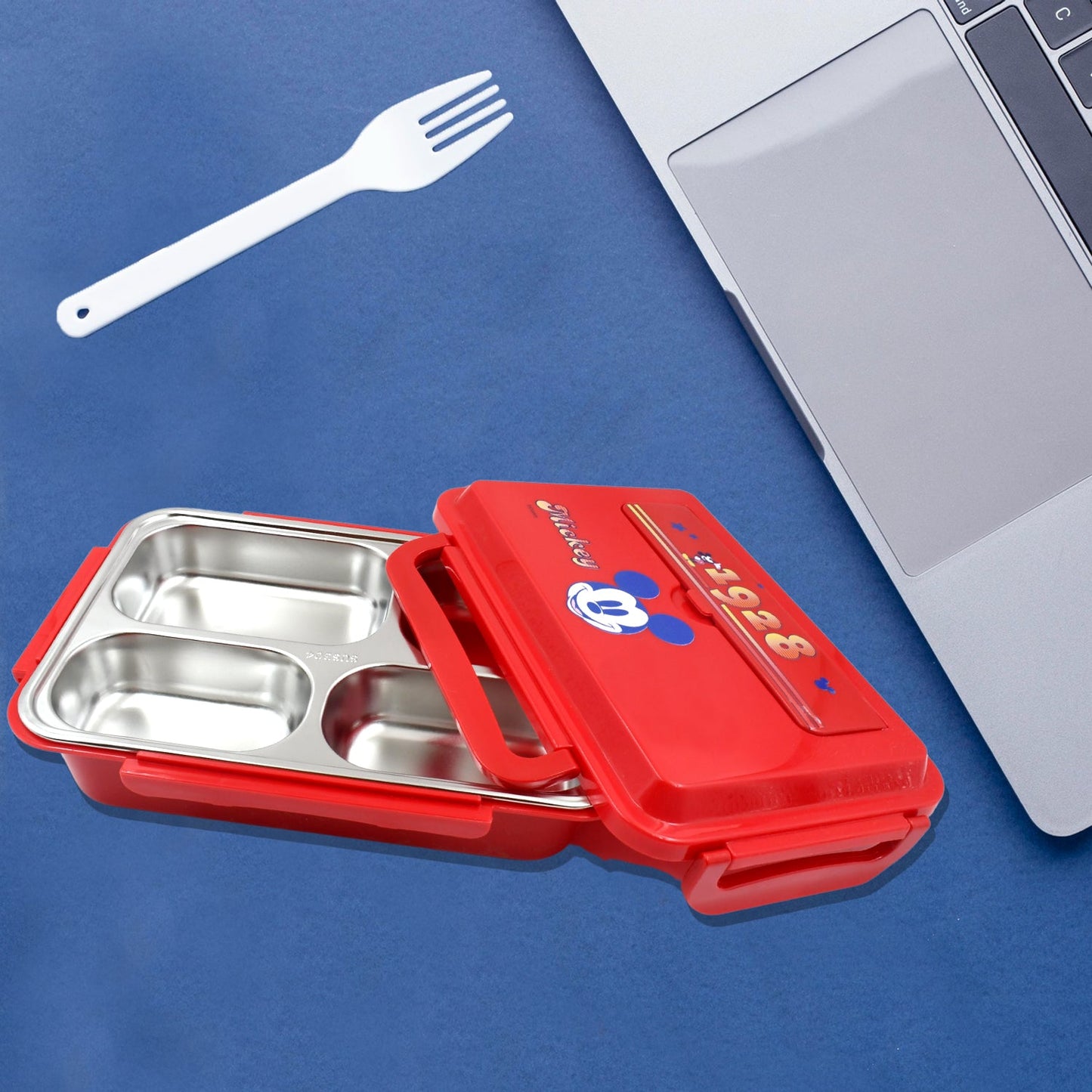 Cartoon Printed 4 Compartment Insulated Lunch Box Stainless Steel |Tiffin Box for Boys, Girls, School & Office Men for Microwave & Dishwasher & Freezer Safe Adult Children Food Container (1 Pc)