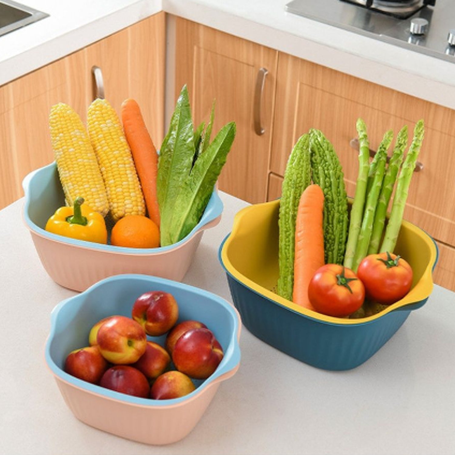 5228A KITCHEN BOWL PLASTIC WASHING BOWL AND STRAINER DRAINER BASKET FOR HOME & KITCHEN USE