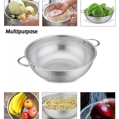 Stainless Steel Colander with Handle, Large Metal Mesh Basket Strainer for Pasta, Spaghetti, Berry, Veggies, Fruits, Kitchen Food Colander, Dishwasher Safe (1 pc / 25.5 cm)