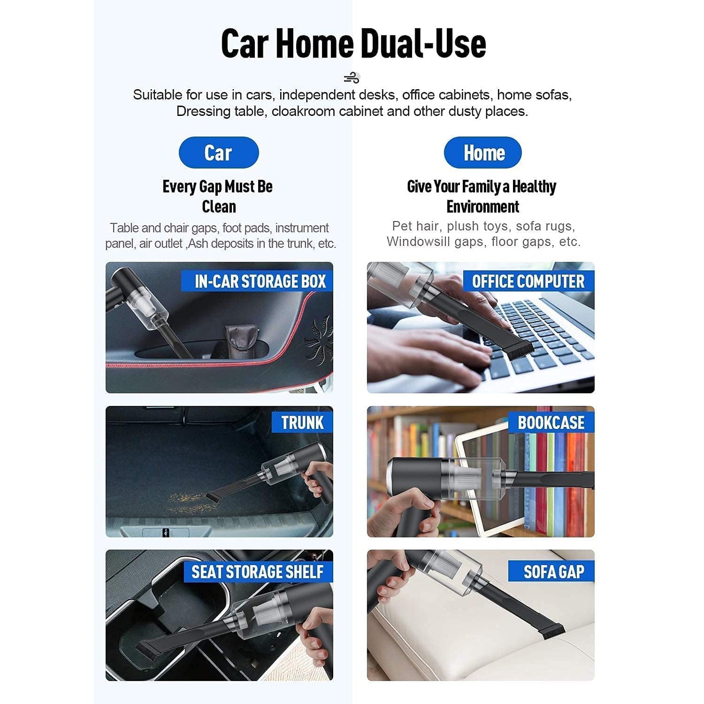 Vacuum Cleaner Dust Collection 2 in 1 Car Vacuum Cleaner 120W High-Power Handheld Wireless Vacuum Cleaner Home Car Dual-use Portable USB Rechargeable