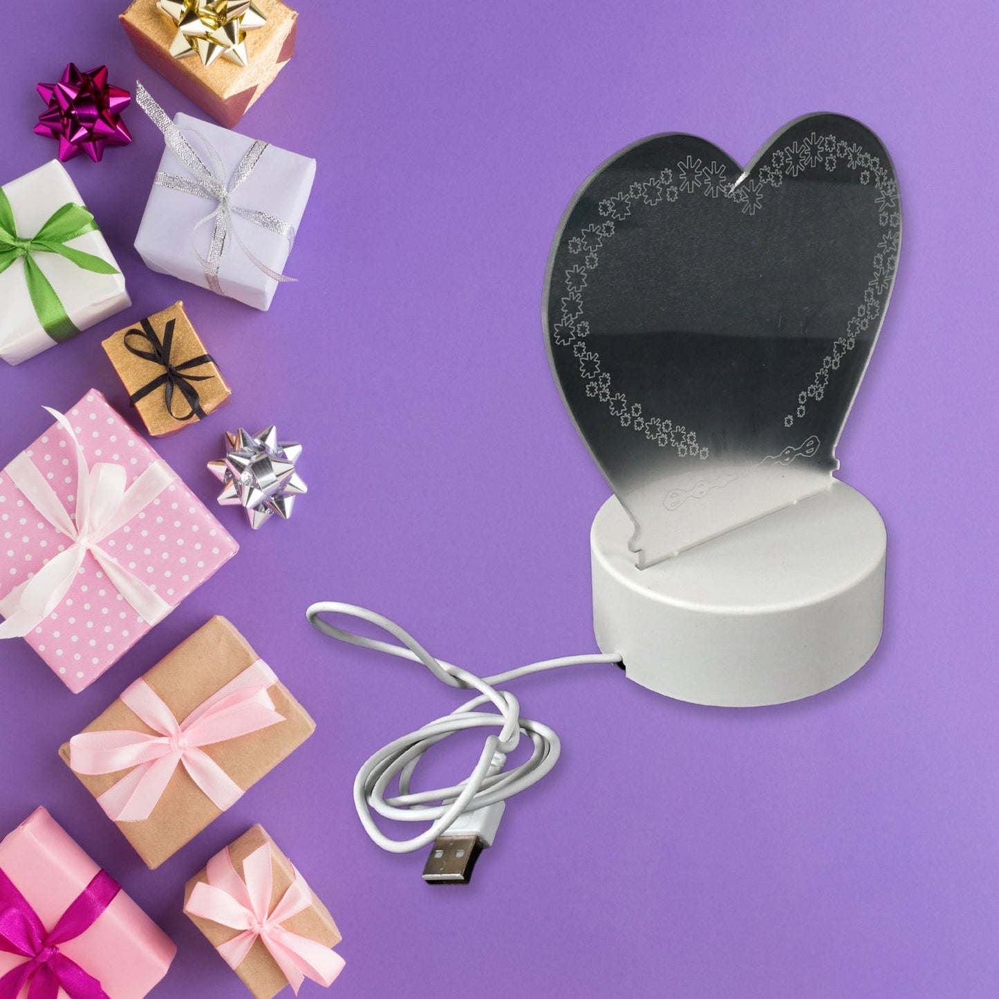 Creative Visualization Lamp 3 D Acrylic Decorative Lamp for Creative Keeps Notes Drawing Table Lamp for Home Decor / Bedroom / Gift / Office Decoration / Erasable Board (Heart-Shape / 1 pc)