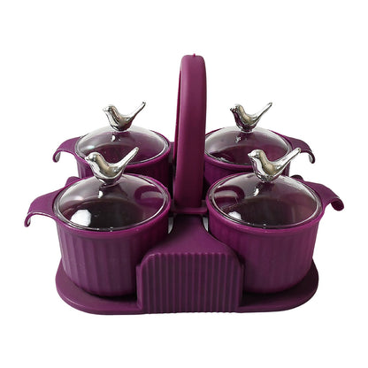 Multipurpose Silver Sparrow, Jar Dry fruit Set, for Home and Kitchen Airtight Dry Fruit Plastic Storage Container Tray Set With Lid & 4 Serving Jar Container for Sweets, Chips, Cookies | (4 Pc Set)