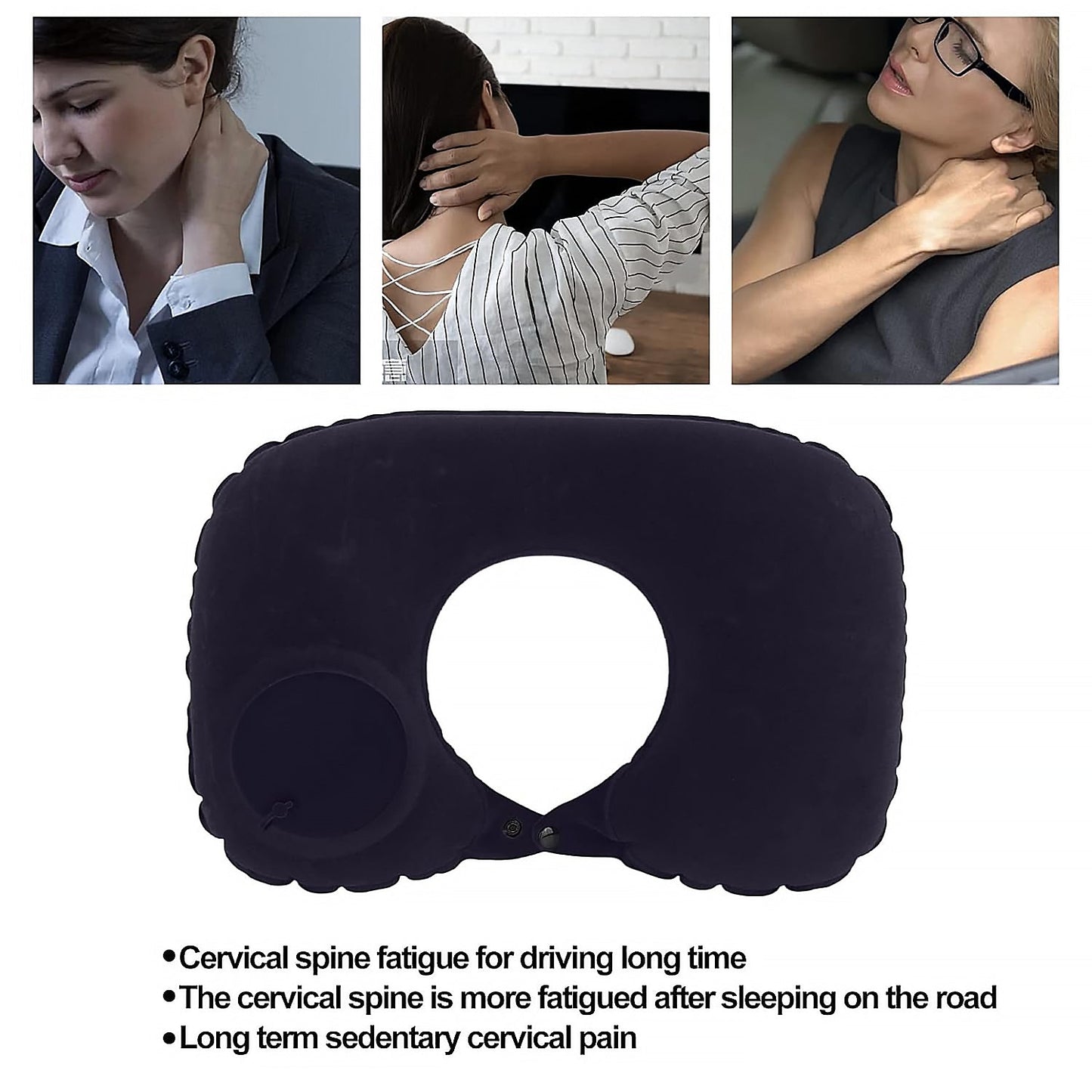8512 3 in 1 Comfortable Travel Sleeping Kit, Neck Pillow, Eye Mask & Ear Plug Set Inflatable Plane Sleeping Pillow Head Neck Support Pillows for Travel Airplane Office, Black