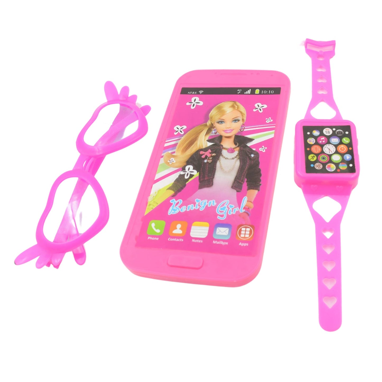 Barbiee Phone, Watch and Glasses Set for Girls, Beautiful Barbie Musical phone ABS Plastic Toy Battery Operated Barbie Glass | Musical Mobile Phone / Toddler / Toy Phone for Kids / Calling Toy Phone (3 Pcs Set, Battery Not Included)