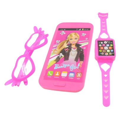 Barbiee Phone, Watch and Glasses Set for Girls, Beautiful Barbie Musical phone ABS Plastic Toy Battery Operated Barbie Glass | Musical Mobile Phone / Toddler / Toy Phone for Kids / Calling Toy Phone (3 Pcs Set, Battery Not Included)