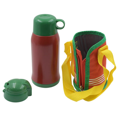 Premium Stainless Steel Insulated Sipper Bottle Print Water FlaskCartoon Vacuum Hot Cold For Kids / Travelling Water Bottle for Kids with Pop up Straw, Double Wall Thermos with Straw & Bottle Zippe Cover For office/Gym/School (550 ML)