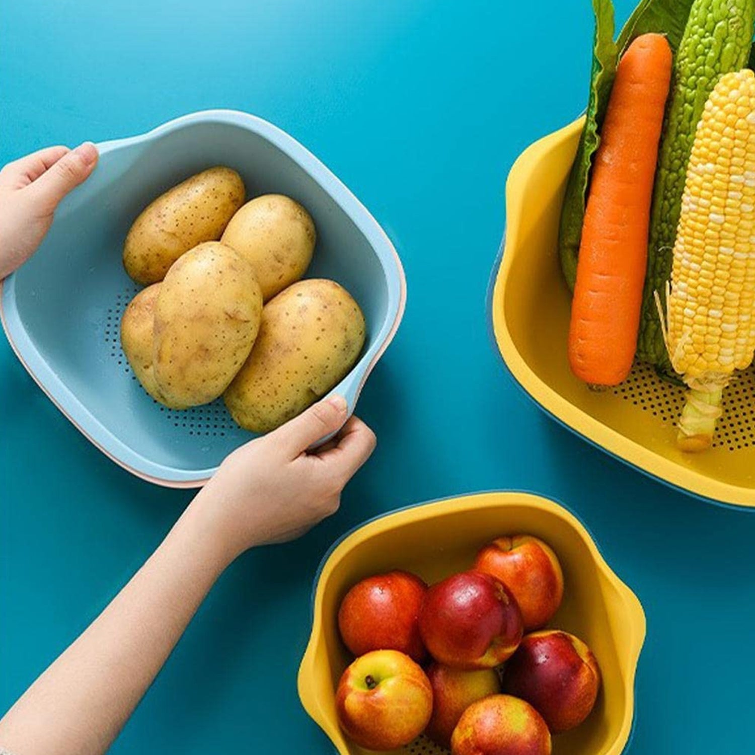 5228A KITCHEN BOWL PLASTIC WASHING BOWL AND STRAINER DRAINER BASKET FOR HOME & KITCHEN USE