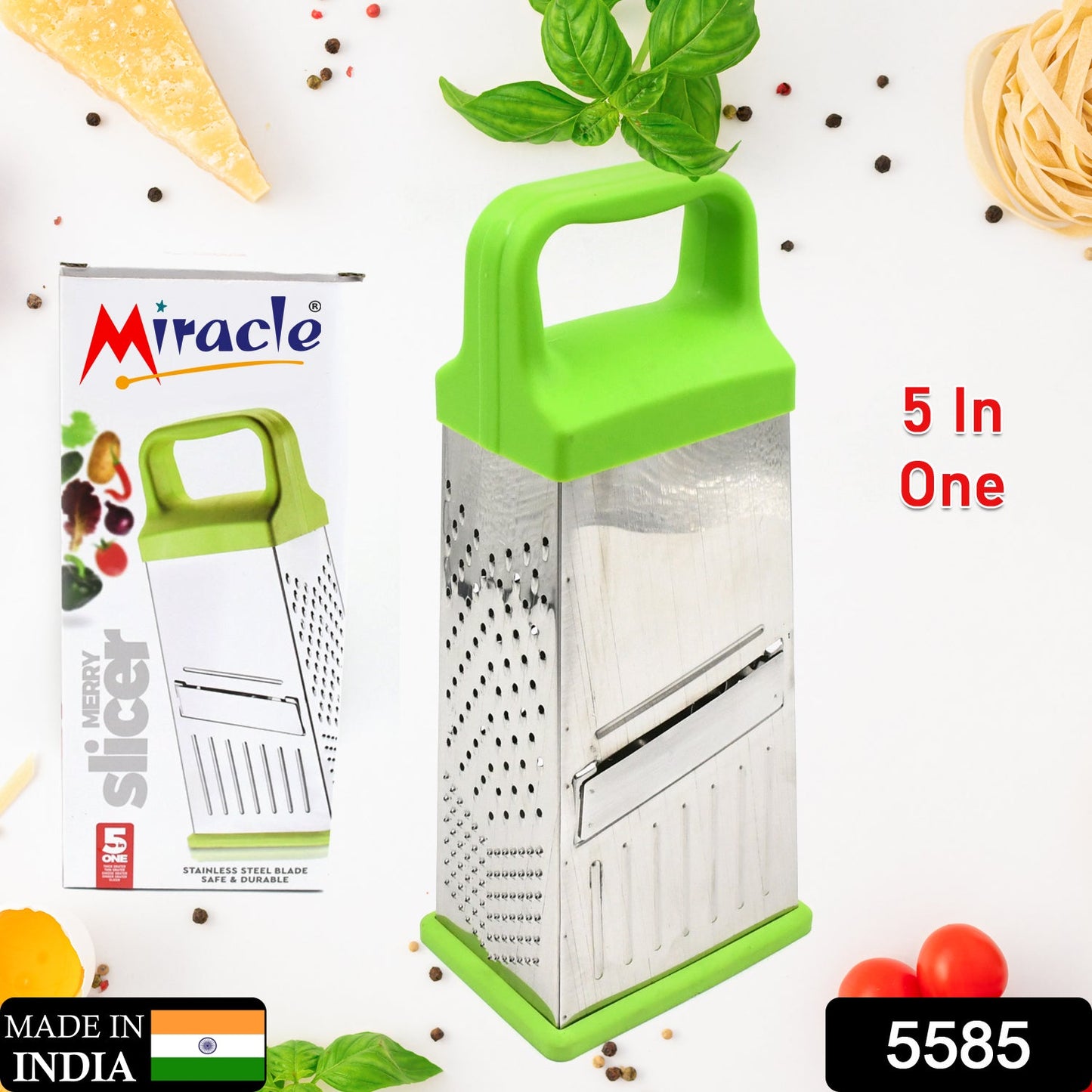 Miracle 5 In 1 Multifunctional Stainless Steel, Cheese Grater With Handle Stainless Steel Material Food Grater For Carrot, Cheese, Panner, Lemon or orange Peel and other Vegetable & Fruit