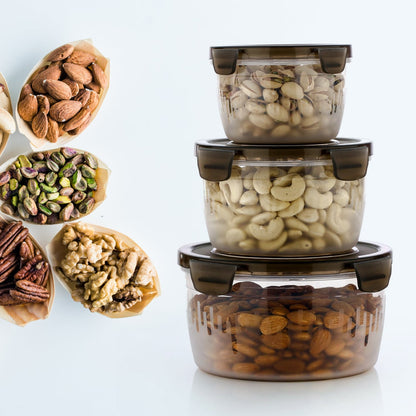 Plastic Food Storage Container with Air Tight Lid Kitchen Food Container Meat Box Fridge and Freezer Storage Boxes Bowl, 1800ML, 1200ML, 600ML Approx, (3 Pcs Set)