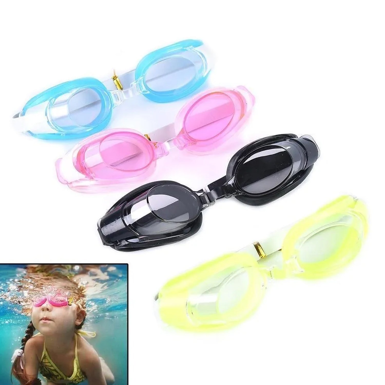 0399 Swimming Goggles With Ear And Nose Plug Adjustable Clear Vision Anti-Fog Waterproof