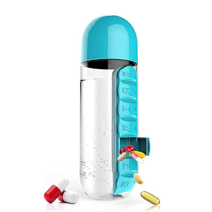 Pill & Vitamin Bottle, Water Bottle Multi Functional Use for Traveling & Outdoor Use Water Bottle, Travelling kit, Summer Special Bottle (600 Ml / Mix Color )