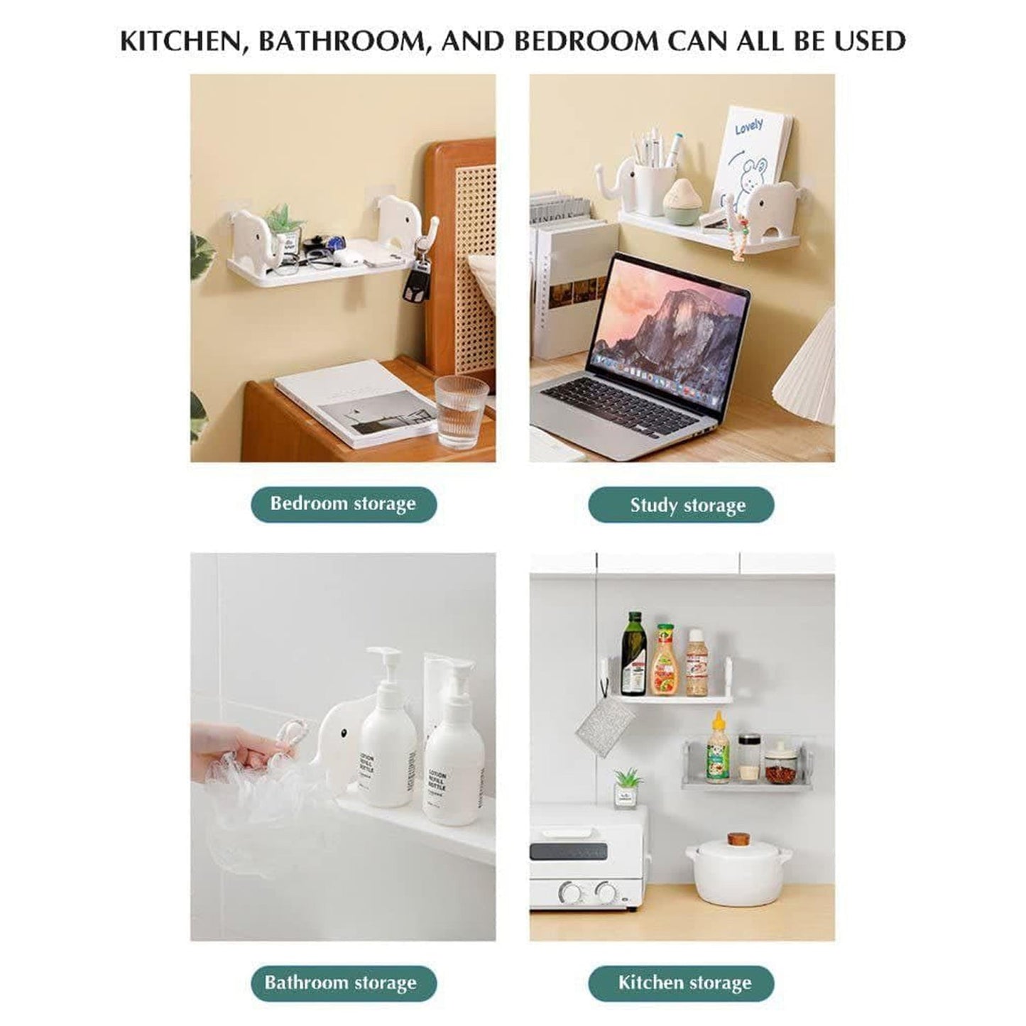 MULTIFUNCTIONAL ELEPHANT SHAPED STORAGE SHELF, NO PUNCHING WALL MOUNTED MINI STORAGE RACK, CREATIVE CUTE ELEPHANT SHELF ORGANIZER FOR KITCHEN BATHROOM BEDROOM STUDY