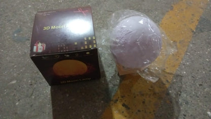 3D Moon Night Lamp with Stand (Color Box / White & Yellow Light / 1 Pc)