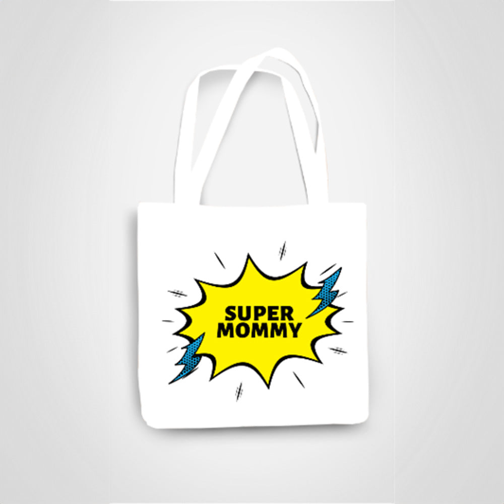 "Super Mommy" White Tote Bag | Comic Style Print | Durable & Spacious