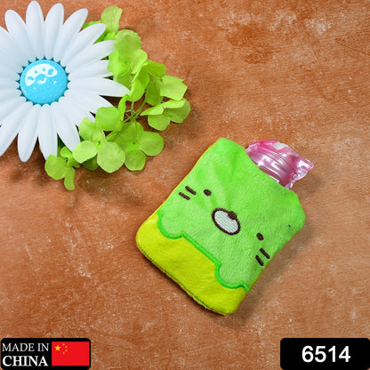 6514 Green Kitty small Hot Water Bag with Cover for Pain Relief, Neck, Shoulder Pain and Hand, Feet Warmer, Menstrual Cramps.