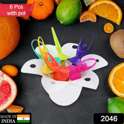 2046 Dancing Doll Fruit Fork Cutlery Set with Stand Set of 6.