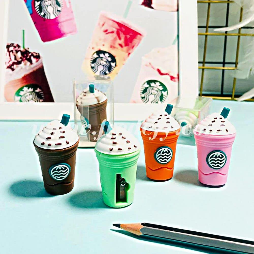 2In1 3D Cute Coffee Or Ice cream Shape sharpner Like Rotary Manual Pencil Sharpener for Kids Ice Cream Style Office School Supplies, Back to School Gift for Students,Kids Educational Stationary kit, B'Day Return Gift (24 Pcs Set)