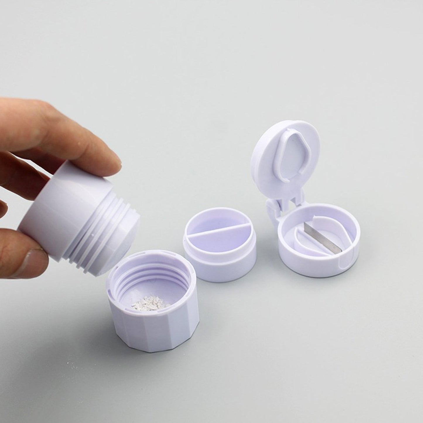 6076 4-in-1 Layer Multipurpose Plastic Portable Pocket Size Tablet Medicine Cutter Divider with Partitioned Storage and Crusher Grinder Powder